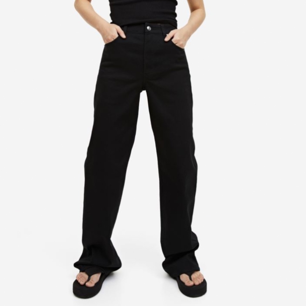 H&M Black Wide-leg Twill Pants
